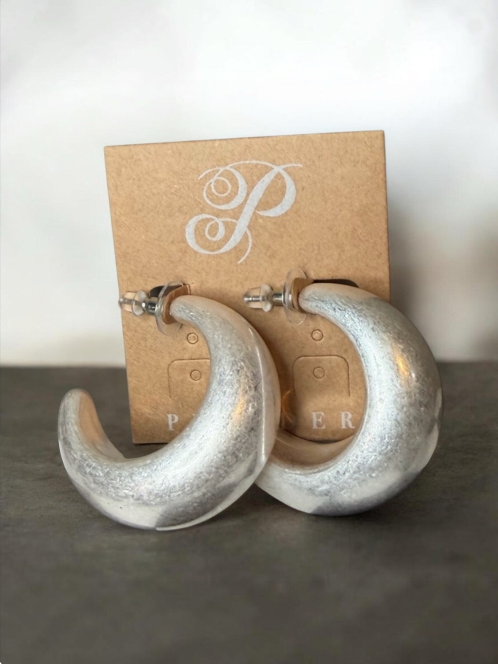 Plunder Silver Chunky Crescent Hoop Earrings